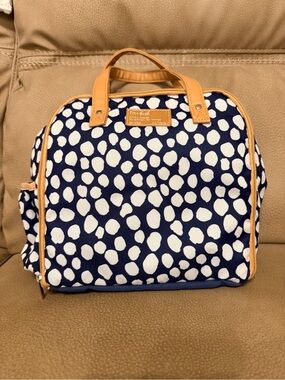 Navy and White Polka Dot Tote with Tan Trim - Fit & Fresh
